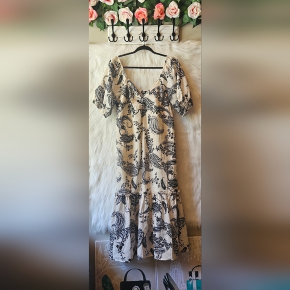 Mexx Voile Cream/Black Floral 100% Cotton Peasant Dress - Picture 4 of 10